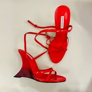 Steve Madden LAYERS patent ankle strap wedge heel sandals, women’s size 6